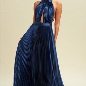 Elegant Navy Blue Halter Maxi Dress
